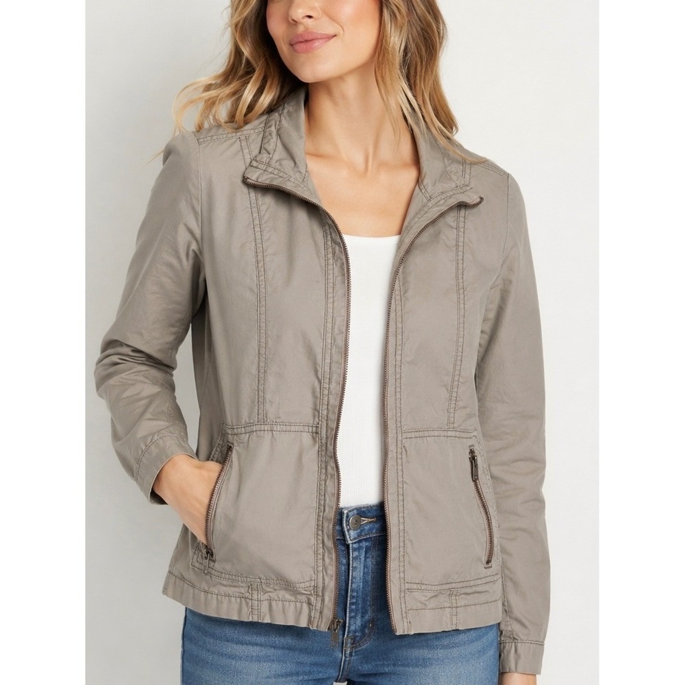 Maurices Taupe Utility Jacket Size Small 100% Cotton Zip Front Lightweight